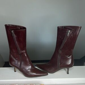 Jimmy Choo Sz 35 Brown Leather Kitten Heel Mid Leg Side Zip Boots